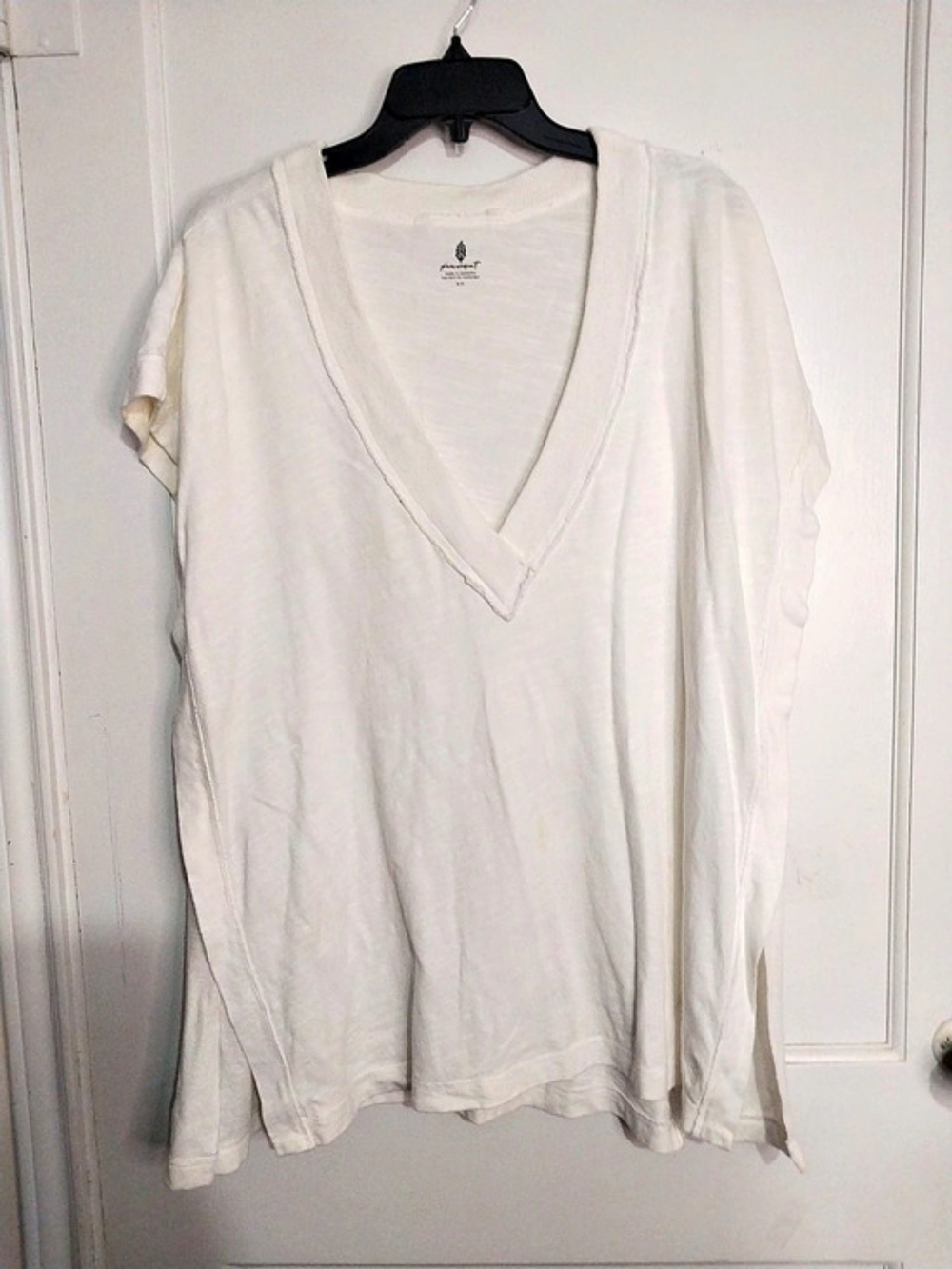 FP Movement We Free People Nina Top Cotton V-Neck Tee White Size Small